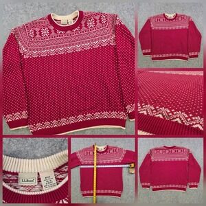 LL Bean Sweater Boys XL 18 Red Fair‎ Isle Cotton Holiday Winter Crewneck Knit